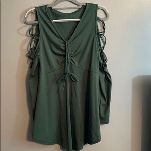 Green Mid Length Tunic with Shoulder Cut Out
